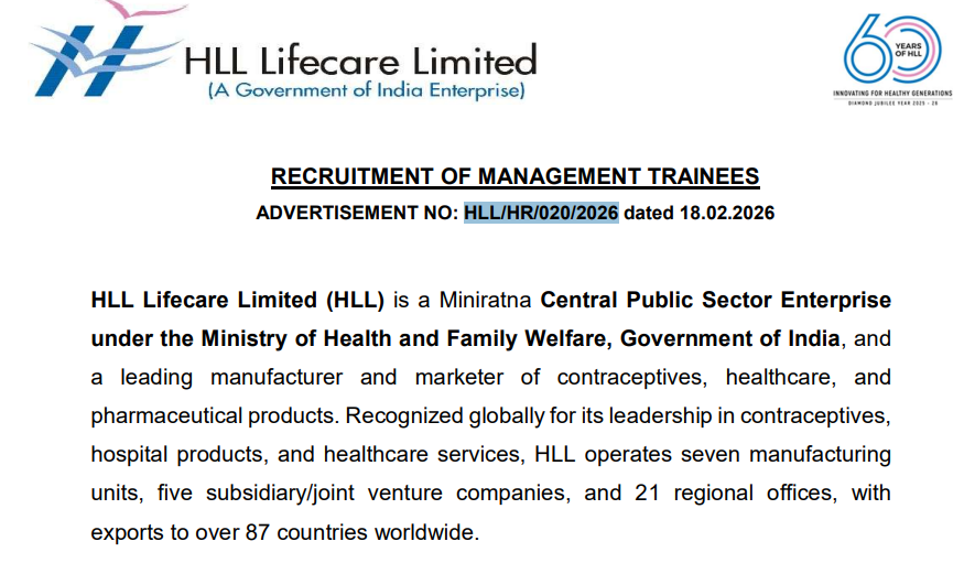 HLL Lifecare Management Trainee Recruitment 2026