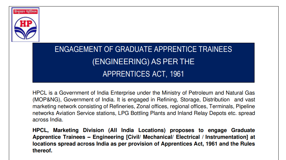 HPCL Graduate Apprentice Trainee Recruitment 2026