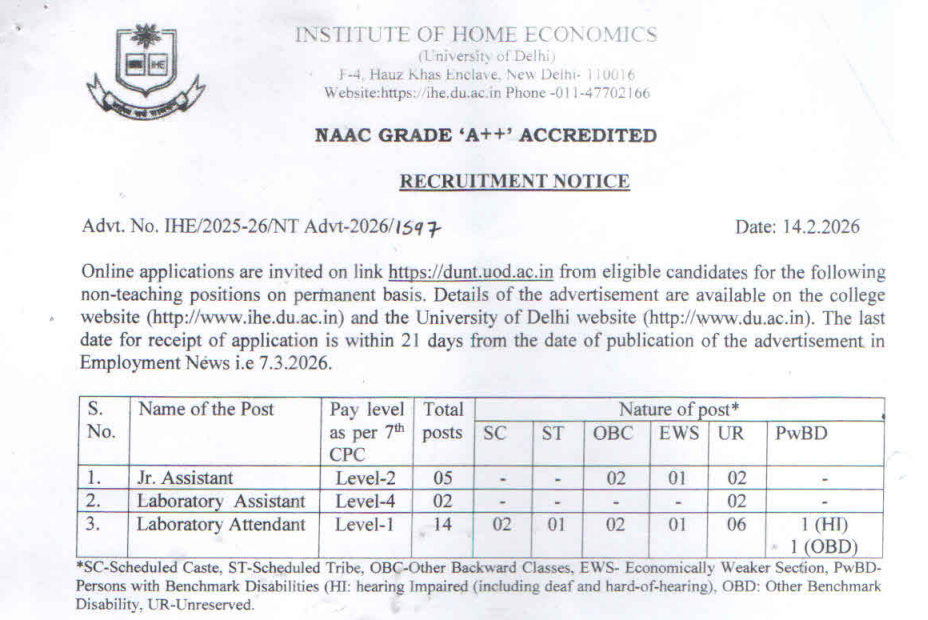 IHE DU Non-Teaching Recruitment 2026