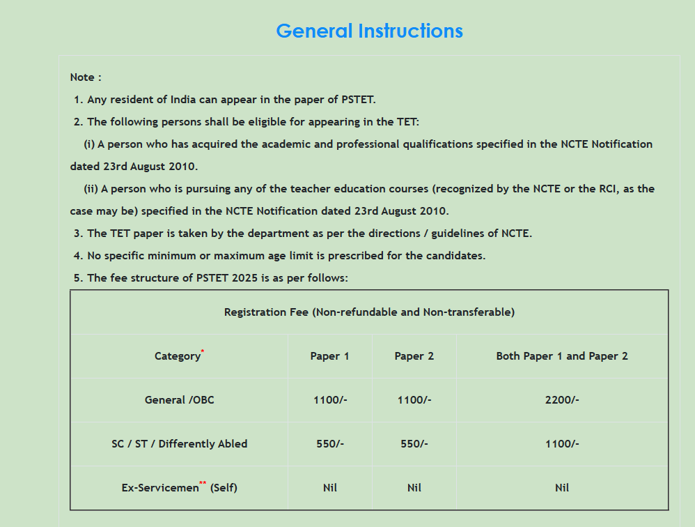 PSTET 2026 Online Application Form