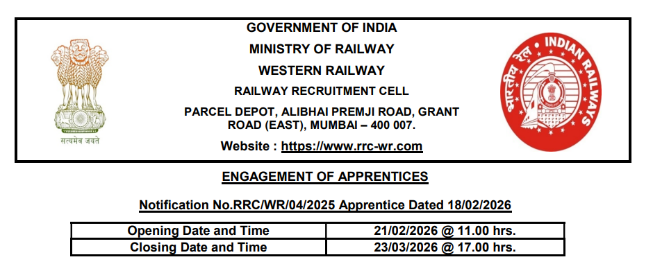 RRC WR Apprentice Recruitment 2026
