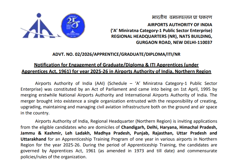 AAI NR Apprentice Recruitment 2026