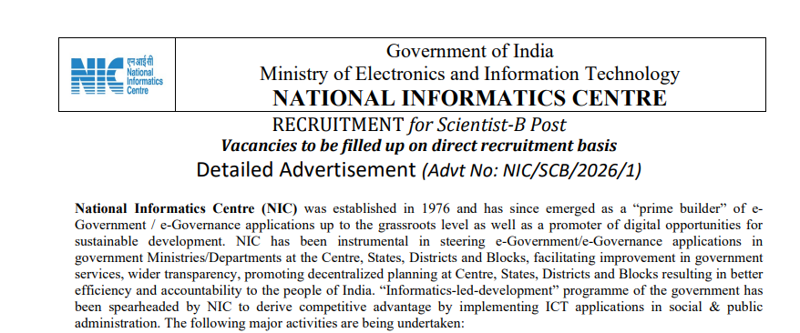 NIC Scientist-B Recruitment 2026