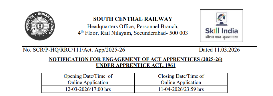 RRC SCR Apprentice Recruitment 2026