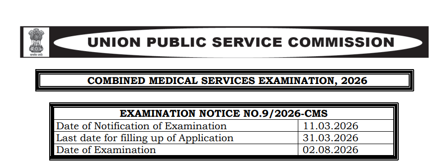 UPSC CMS Recruitment 2026