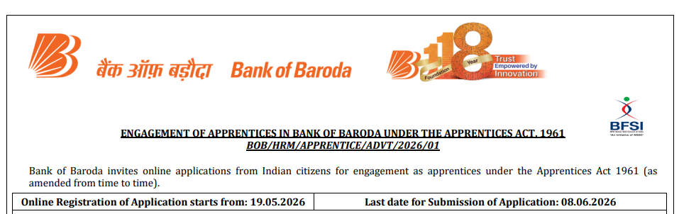 Bank of Baroda Apprentice Recruitment 2026