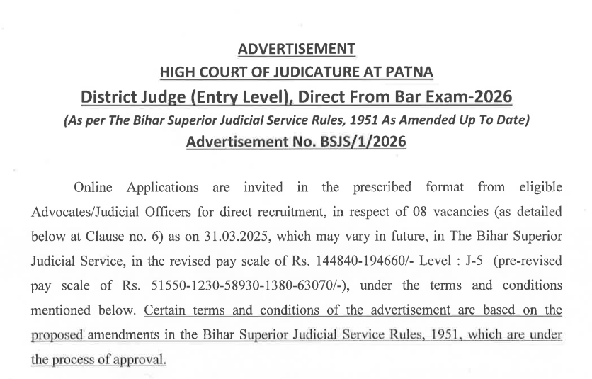 Patna High Court District Judge Syllabus Details 2026