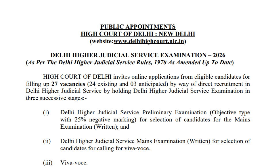 Delhi High Court HJS Syllabus Details 2026
