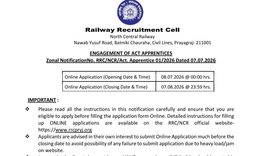 RRC NCR Apprentice Recruitment 2026