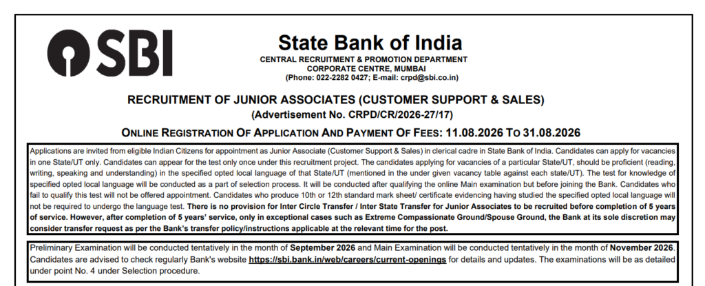 SBI Clerk Junior Associate Syllabus Details 2026
